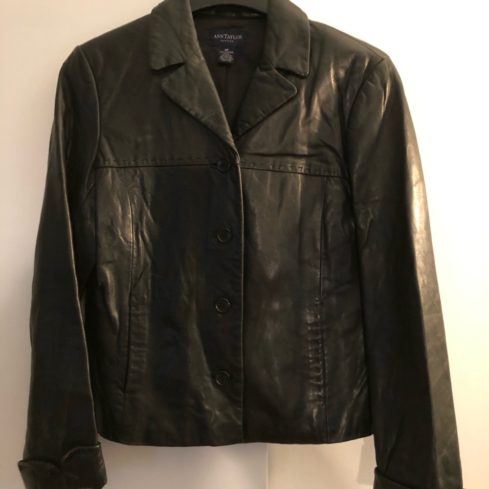 ANN TAYLOR BLACK LEATHER JACKET, SZMP, GUC!